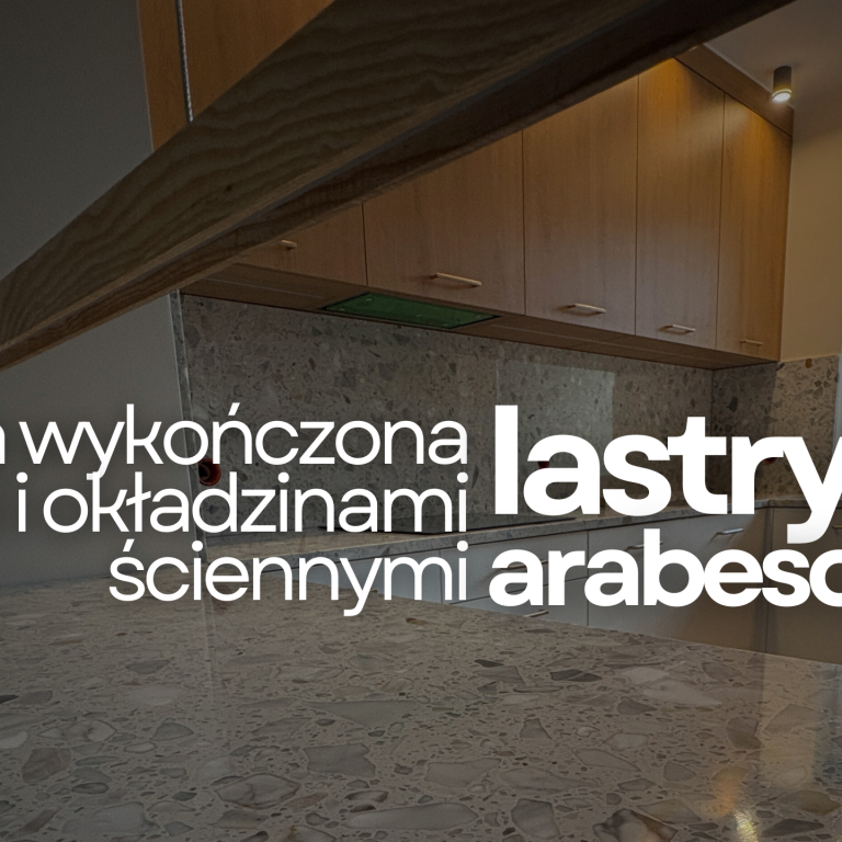 Kuchnia wykończona blatami i okładzinami z lastryko Arabescato