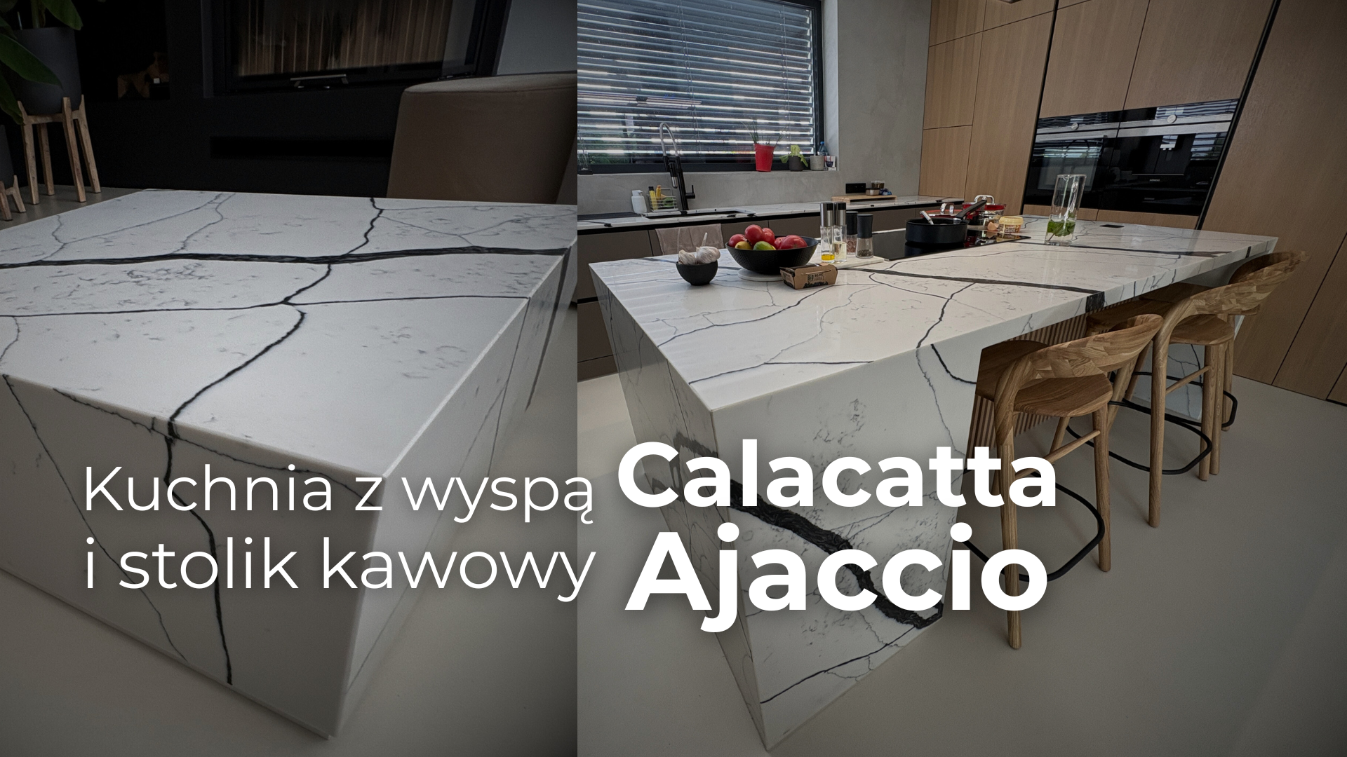 kuchnia z wyspą i stolik kawowy calacatta ajaccio