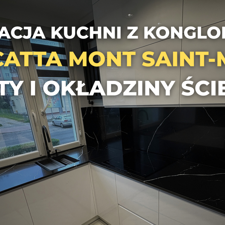 Blaty i ściany kuchenne z konglomeratu Calacatta Mont Saint-Michel