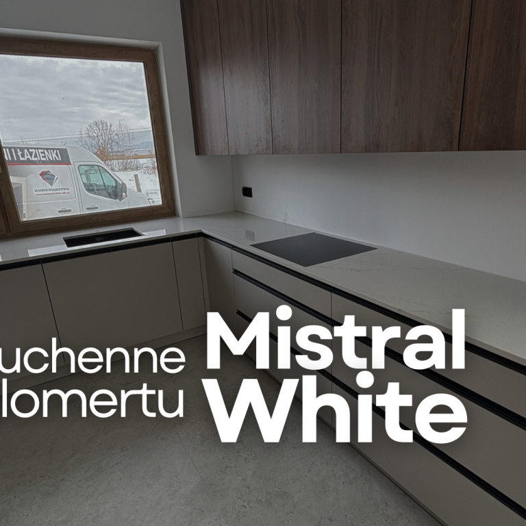 Realizacja blatów kuchennych z konglomeratu kwarcowego Mistral White