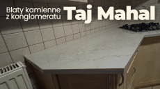 Kuchnia wykończona blatami z konglomeratu Taj Mahal o grubości 3 cm