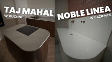 Blaty z konglomeratu Taj Mahal w kuchni i Noble Linea w łazience