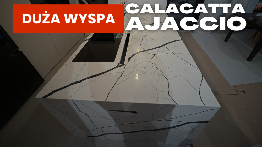 Duża wyspa wykończona konglomeratem kwarcowym Calacatta Ajaccio