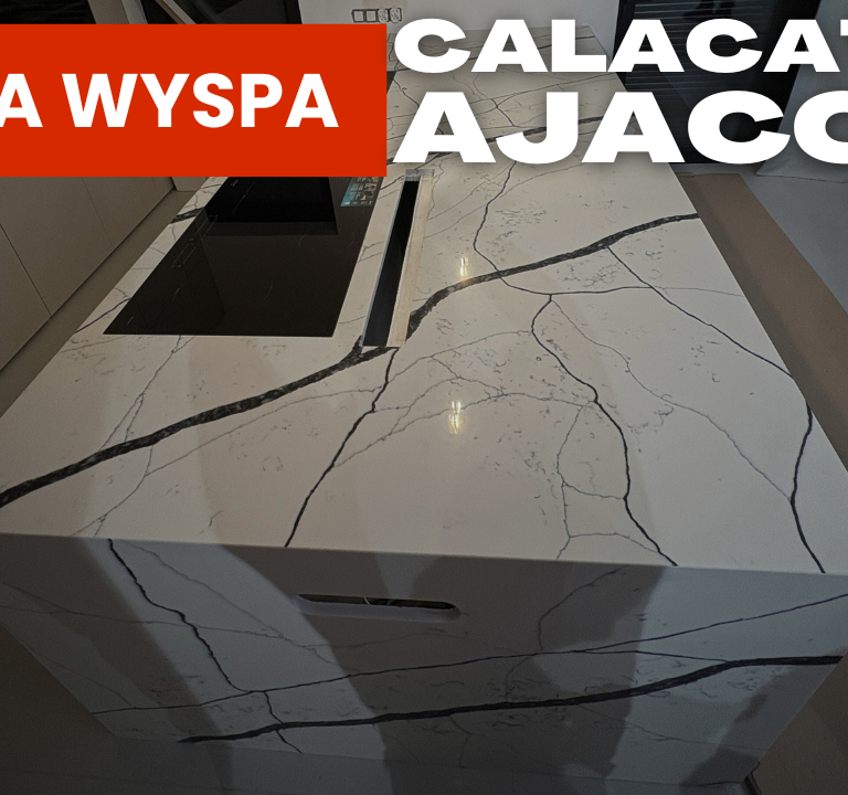 Duża wyspa wykończona konglomeratem kwarcowym Calacatta Ajaccio