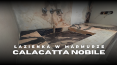 Blat z umywalką zintegrowaną i okładziny ścienne z marmuru Calacatta Nobile