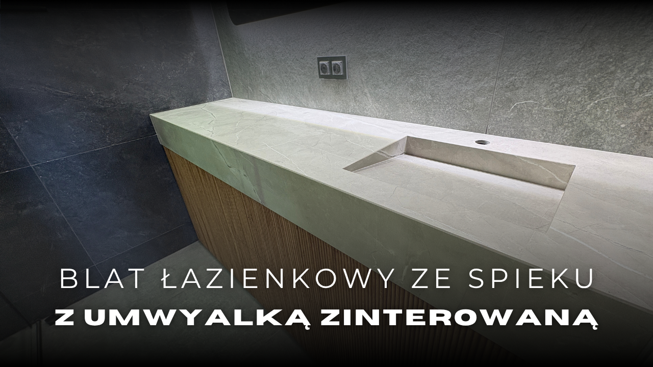 blat łazienkowy ze spieku kwarcowego z umywalką zintegrowaną