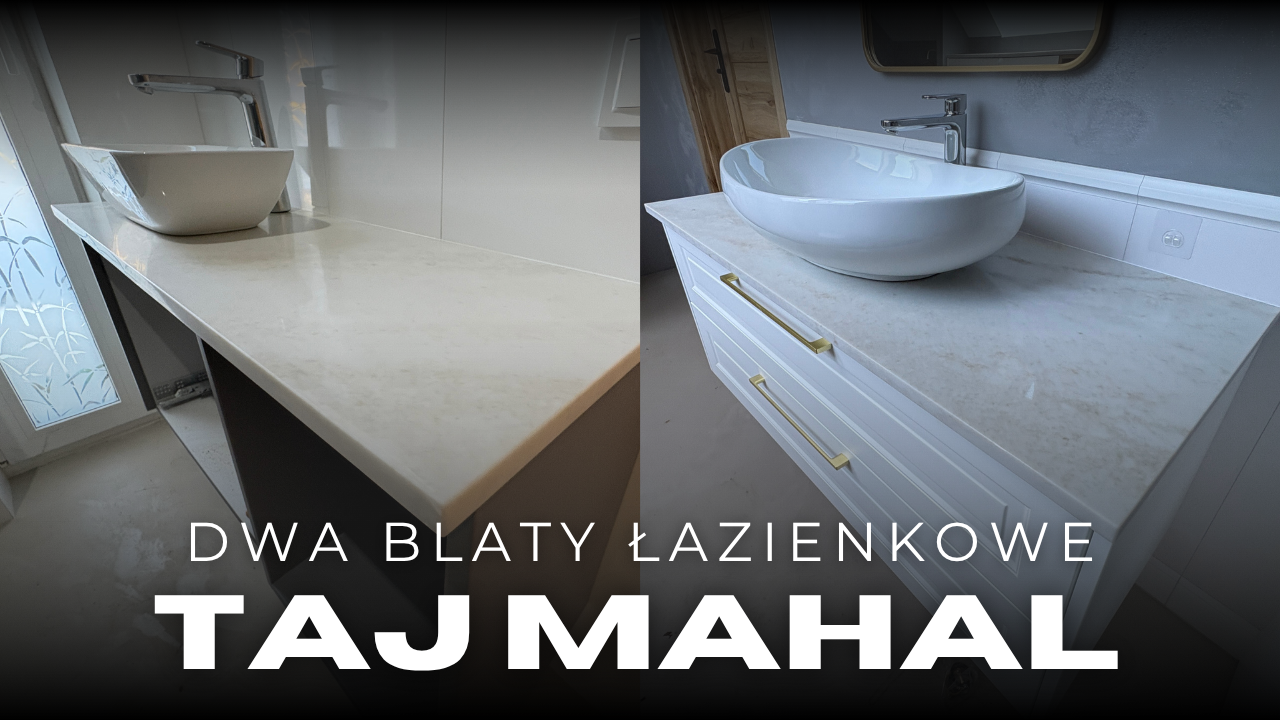 Dwa blaty łazienkowe z konglomeratu kwarcowego Taj Mahal