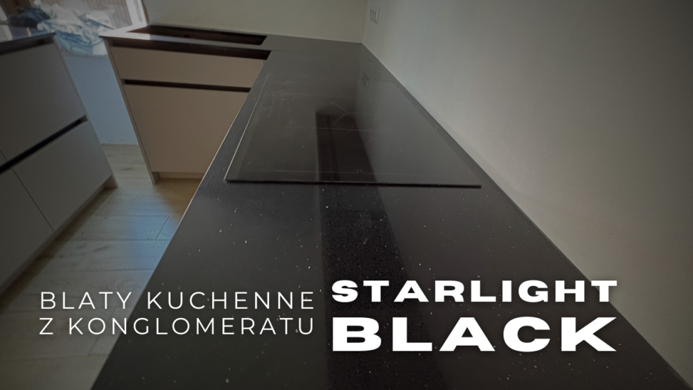 Trzy blaty z konglomeratu Starlight Black - litera L i wyspa z iskierkami