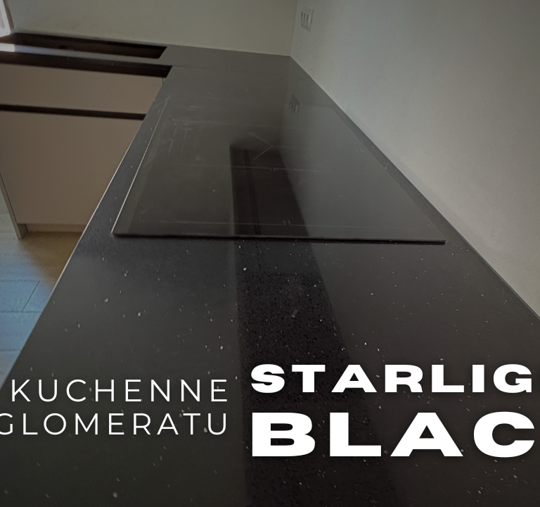 Trzy blaty z konglomeratu Starlight Black - litera L i wyspa z iskierkami