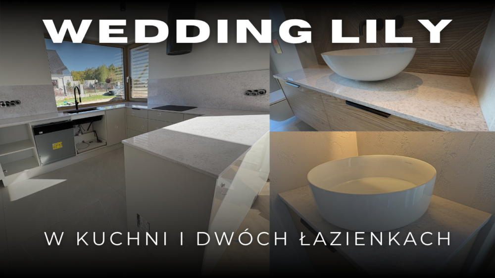 Blaty kamienne w kuchni i w łazience z konglomeratu Wedding Lily