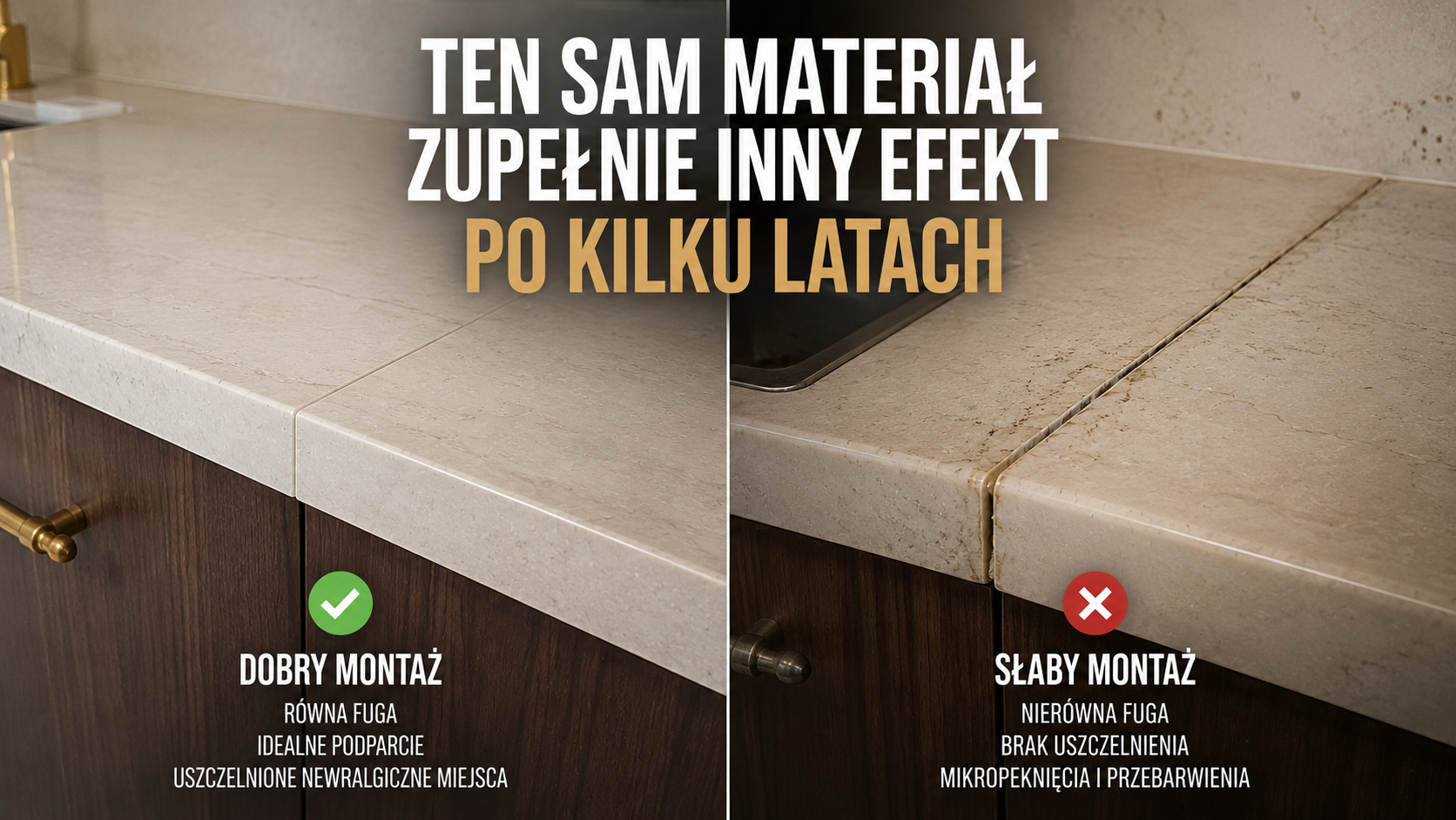 Dobry i zły montaż blatów kamiennych