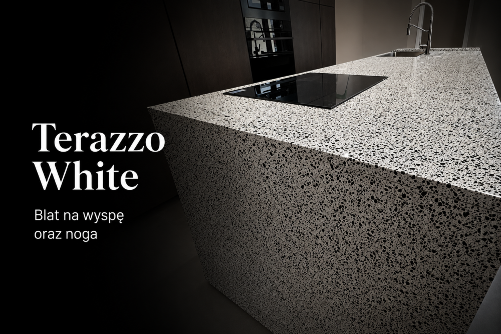 Duża wyspa wykończona konglomeratem Terazzo White