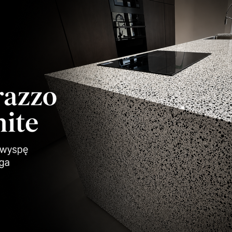 Duża wyspa wykończona konglomeratem Terazzo White