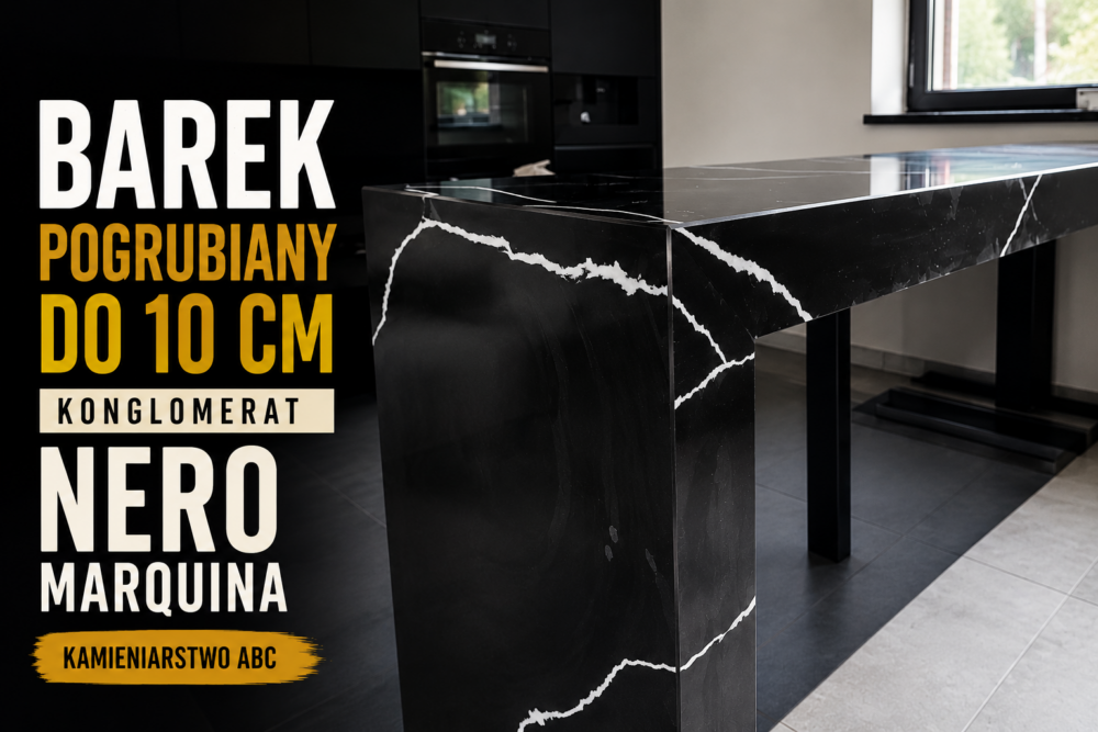 Barek z konglomeratu Nero Marquina - blat i noga pogrubione do 10cm