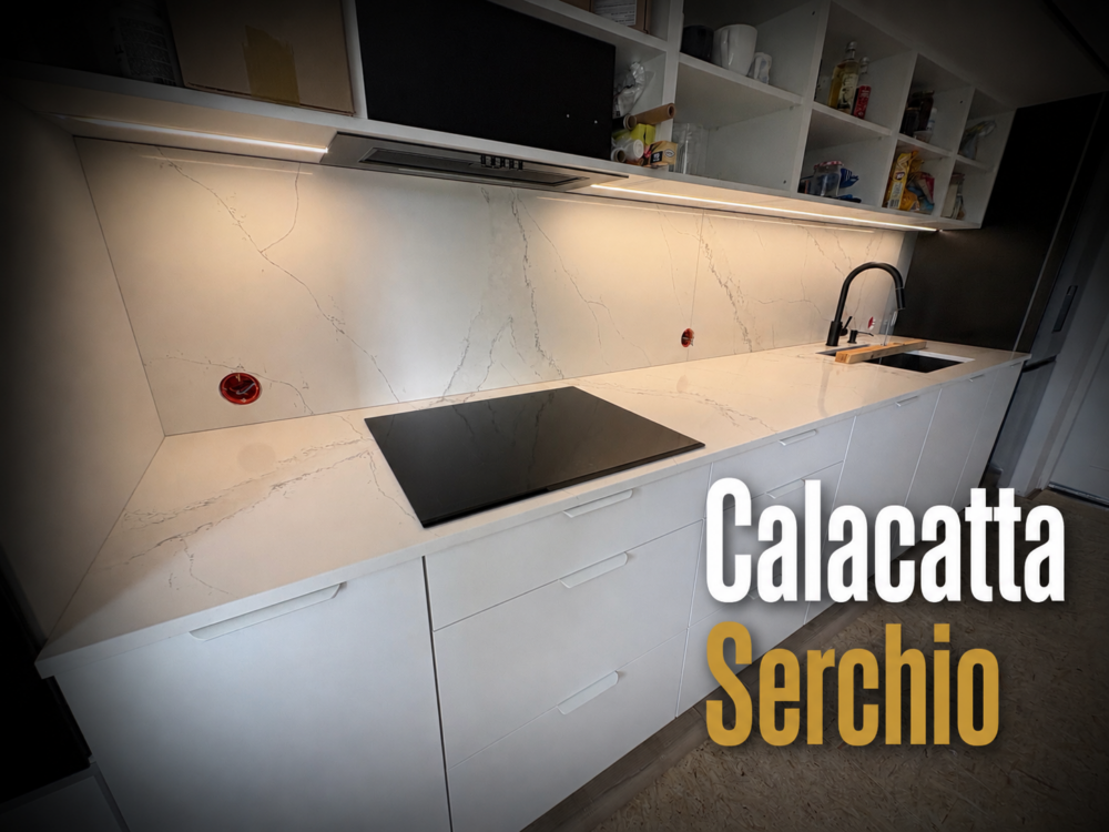 Blat i okładzina ścienna z konglomeratu Calacatta Serchio