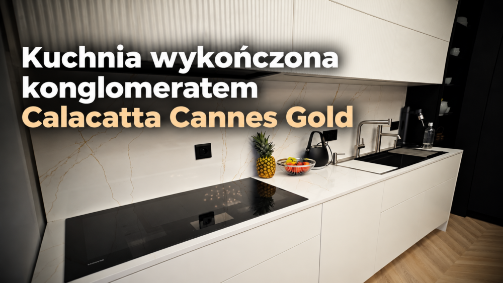 kuchnia wykończona konglomeratem Calacatta Cannes Gold