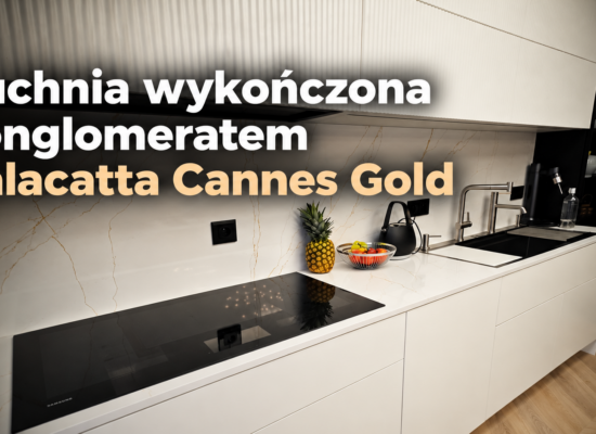 kuchnia wykończona konglomeratem Calacatta Cannes Gold