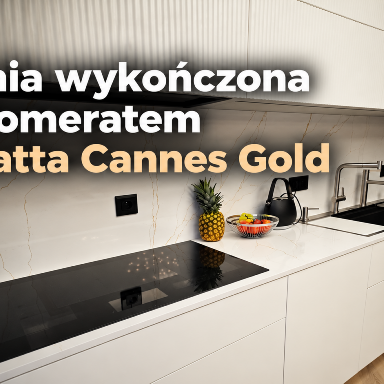 kuchnia wykończona konglomeratem Calacatta Cannes Gold