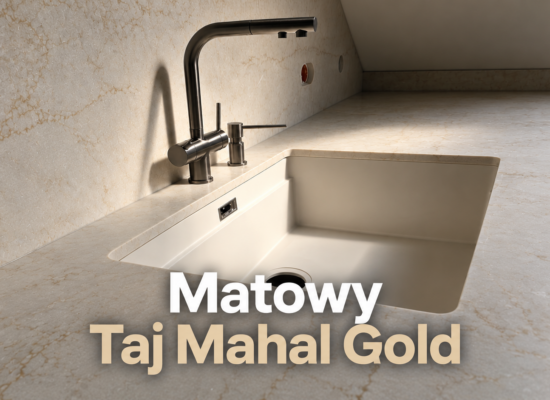 Matowy Taj Mahal Gold - blaty, okładzina oraz cokół w kuchni na poddaszu