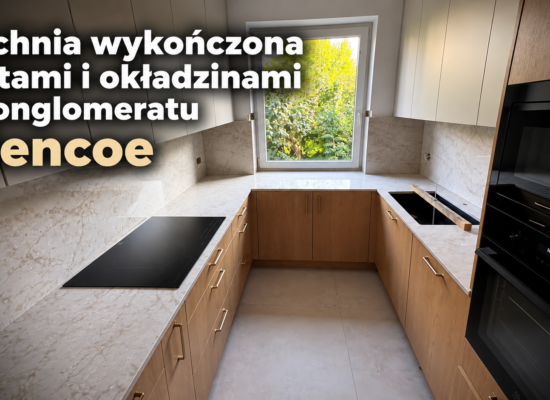 Nowoczesna kuchnia wykończona blatami i okładzinami ściennymi z konglomeratu Glencoe